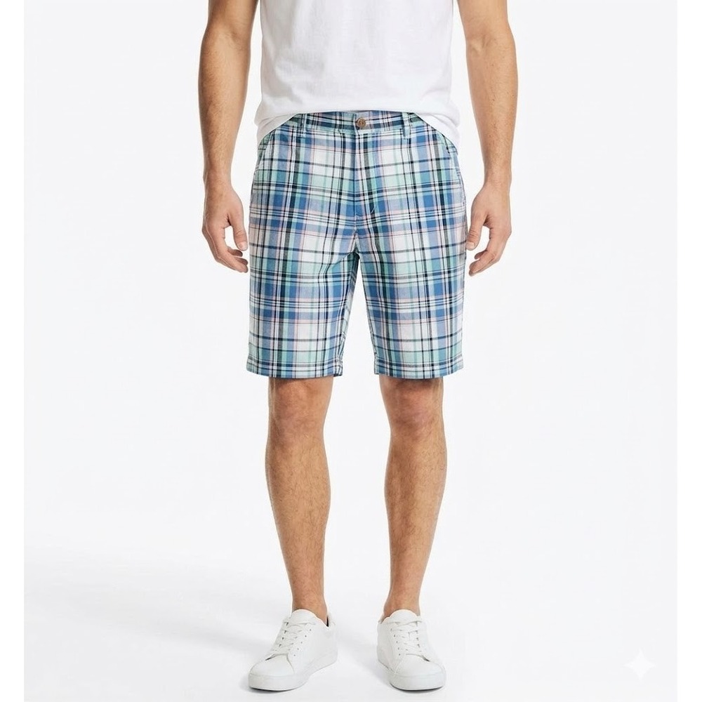 Nautica Shorts Boys 16 Multicolor Plaid Bermuda Slash Pocket Flat‎ Front Casual